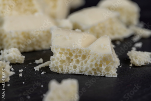 White Chocolate Bar with bubbles close-up