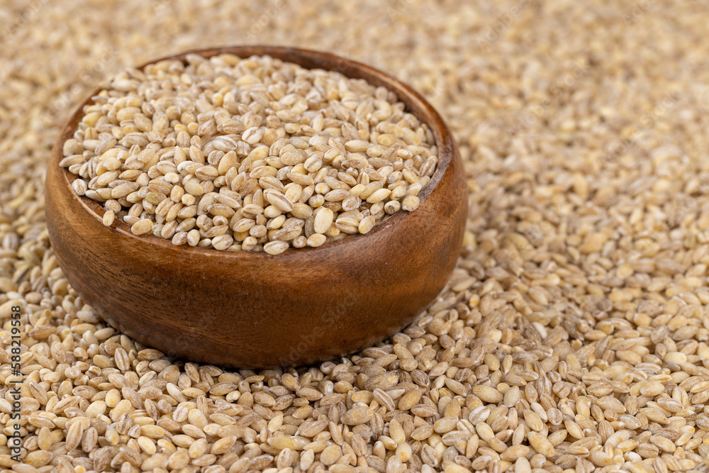 Cheap tasteless barley porridge close-up
