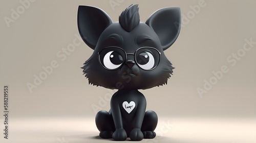 Black cartoon fox with a small white heart patch on its chest