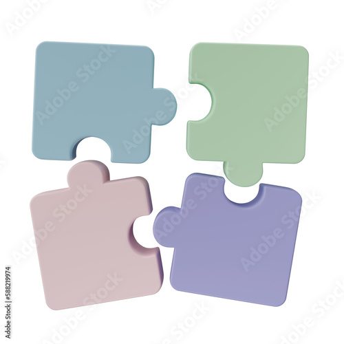 3D jigsaw puzzle pieces isolated on transparent background. Problem-solving, business connecting, cooperation, partnership concept.