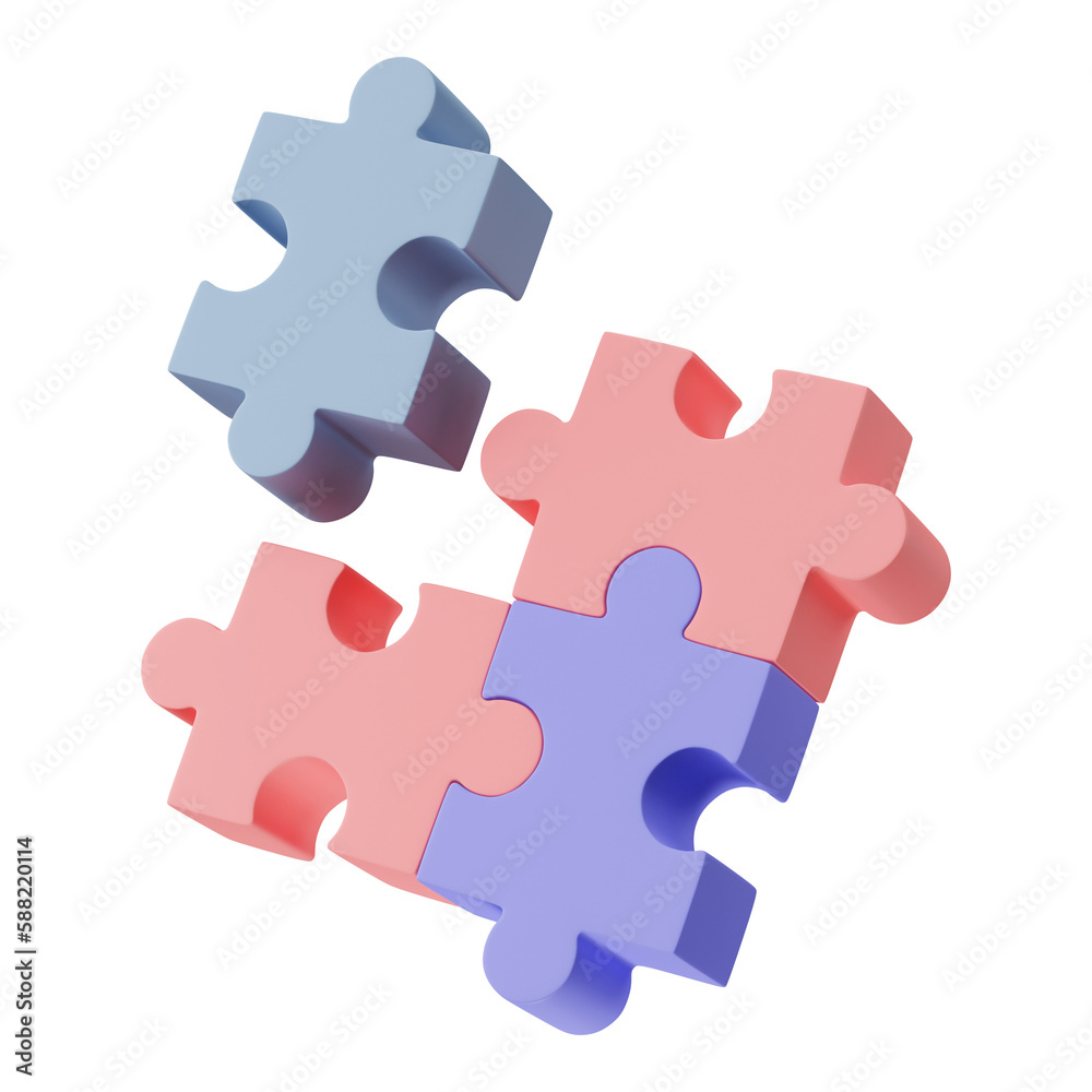 3D jigsaw puzzle pieces isolated on transparent background. Problem-solving, business connecting, cooperation, partnership concept. 3D jigsaw puzzle pieces isolated on transparent background. Problem-solving, business connecting, cooperation, partnership concept.