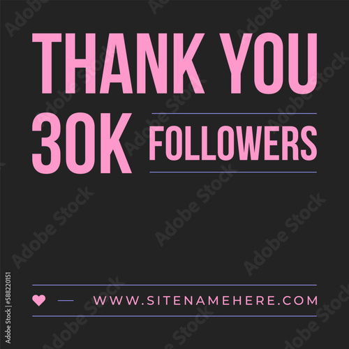 Thank you 30k followers cyberspace greeting message social media post design template vector flat