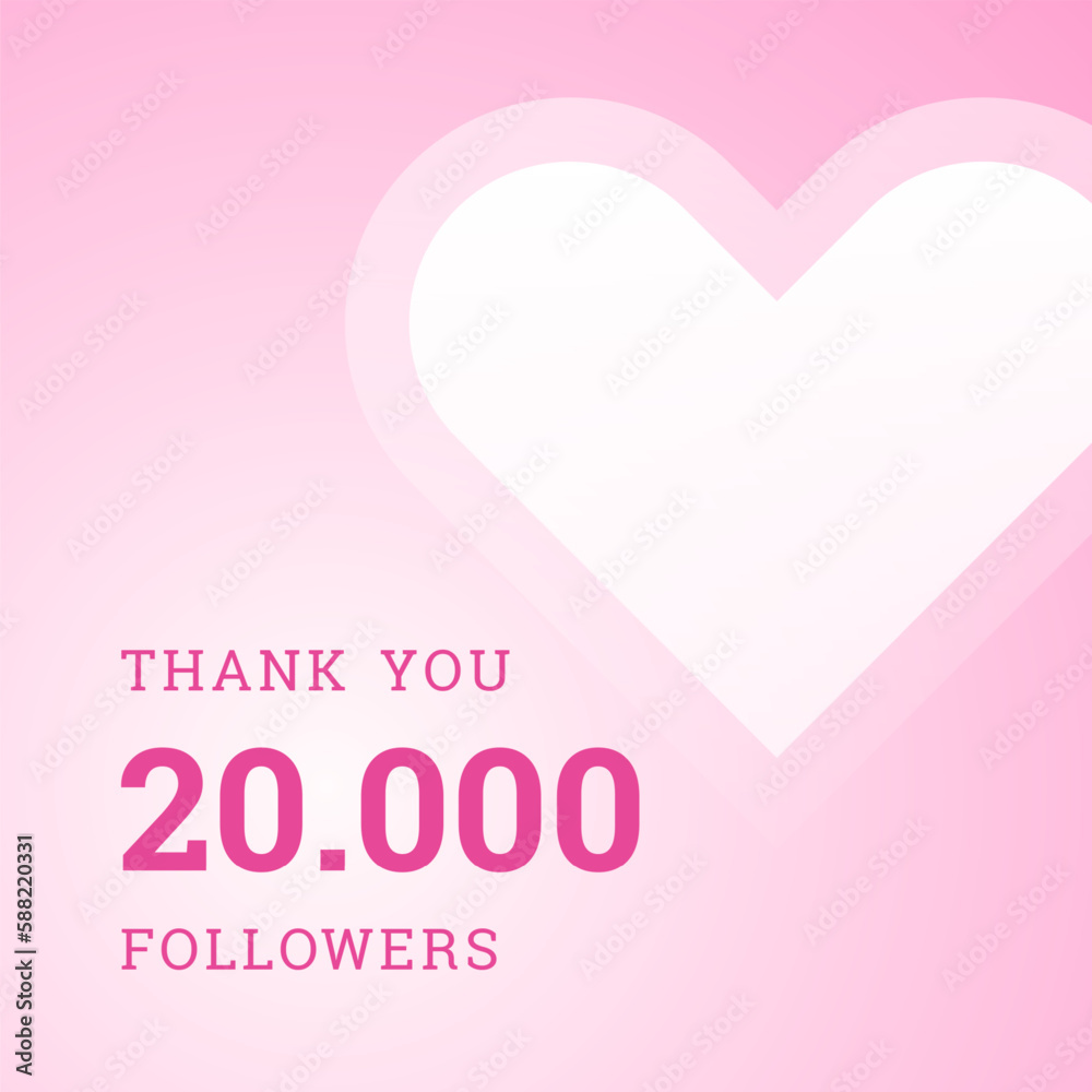 Thank you like followers pink heart internet blog social media post design template vector flat