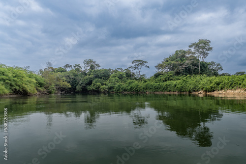 Landscape of the Usumacinta river, the international geographic border between Mexico and Guatemala.