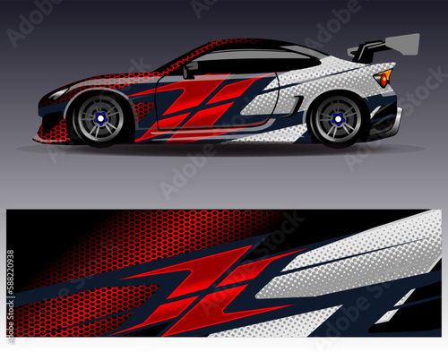 Car wrap design vector. Graphic abstract stripe racing background kit designs for wrap vehicle  race car  rally  adventure and livery