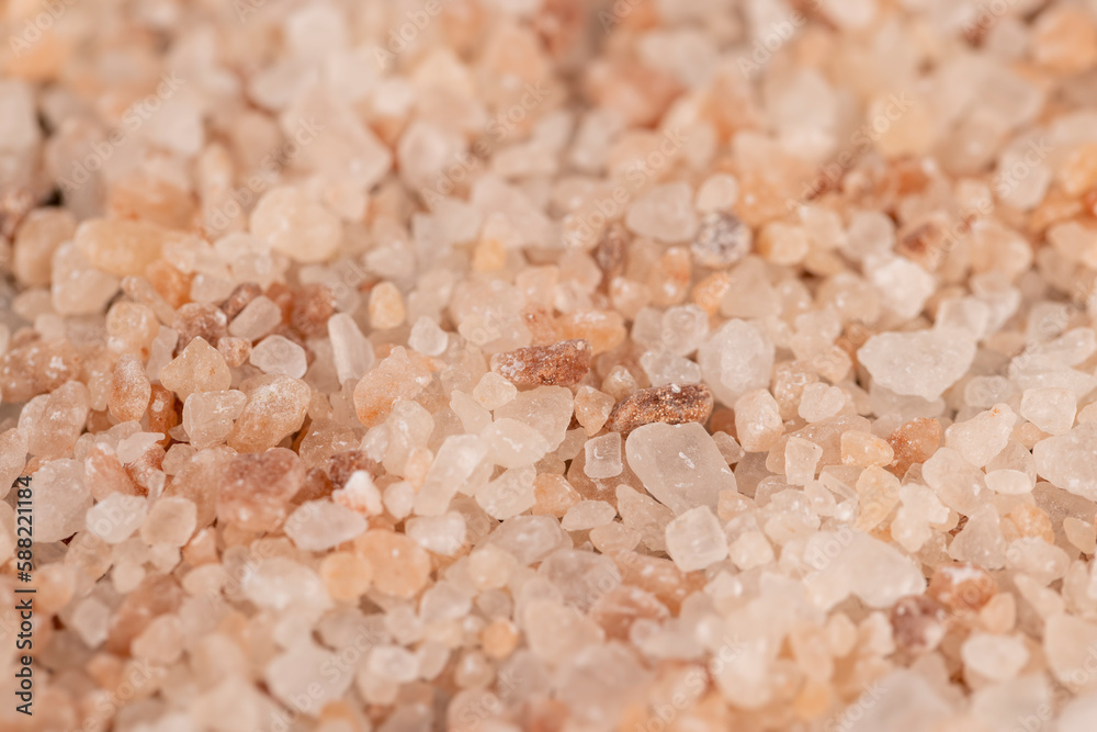 Pink natural salt on the table, close up Pink natural salt on the table, close up