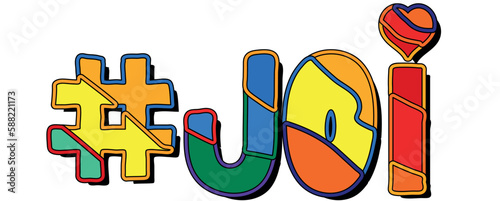 Hashtag # JOI. Set 2 in 1. Bright funny cartoon color doodle isolated text. Trendy popular Hashtag #JOI for Adult resources, jerk off instruction, advertising banner. Stock vector