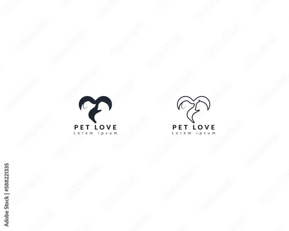Dog and cat logo design template vector, line of pet logo design suitable for pet shop, store, caffe, business, hotel, veterinary clinic, Domestic animals vector illustration logotype, sign, symbol. Dog and cat logo design template vector, line of pet logo design suitable for pet shop, store, caffe, business, hotel, veterinary clinic, Domestic animals vector illustration logotype, sign, symbol.