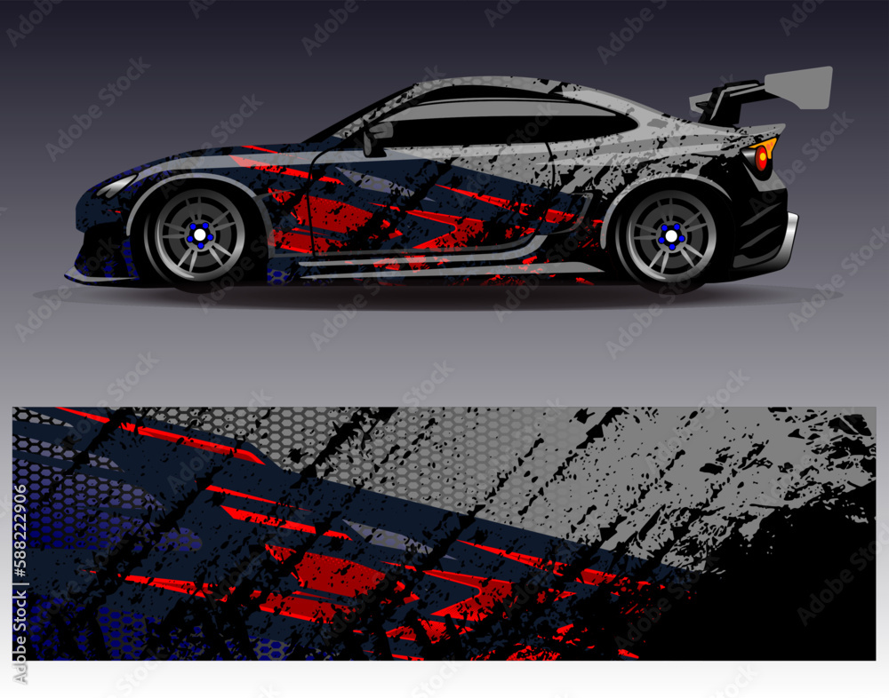 Car wrap design vector. Graphic abstract stripe racing background kit designs for wrap vehicle  race car  rally  adventure and livery