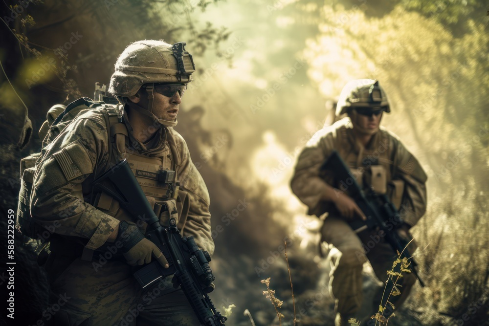 Fototapeta premium U.S. marines in action, generative AI