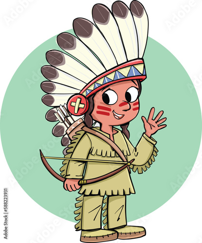 Indian chief with bow and plume on head
