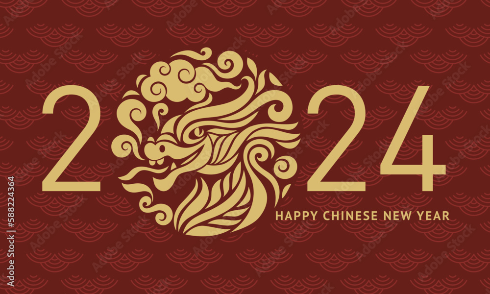 Chinese Happy New Year 2024. Year of the Dragon. Greetings card