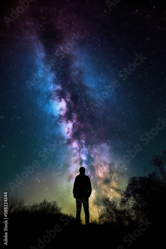 man looking at the stars, alone concept, Generative AI
