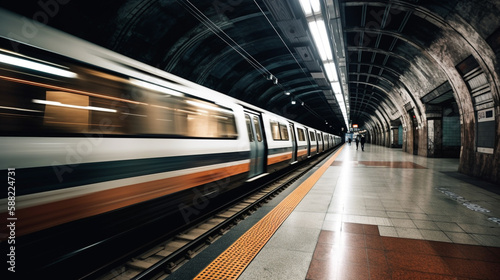 metro train in subway underground tunnel station platform with motion blur effect Generated AI © bahadirbermekphoto