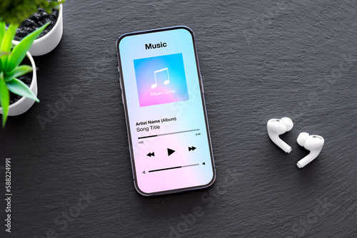 Music player on mobile phone and wireless earphones