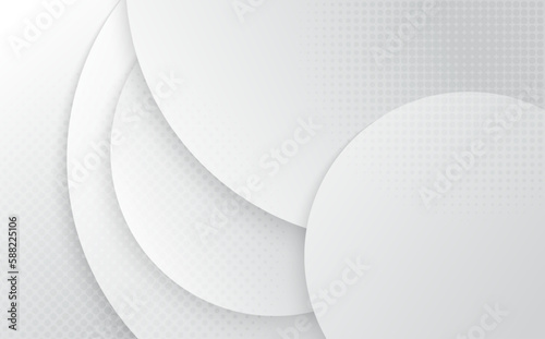 Abstract geometric of gradient white and gray circles pattern decoration artwork design. Overlapping style with circles halftone decoration background.