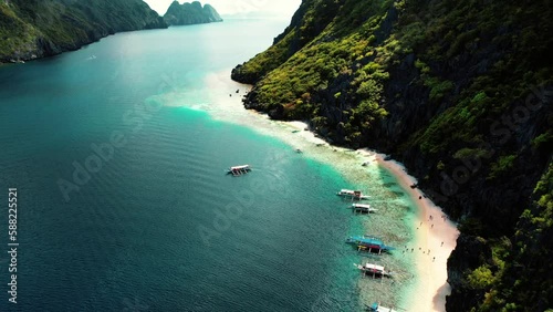 4k Drone View of Beach in Tapiutan Island Palawan Philippines photo