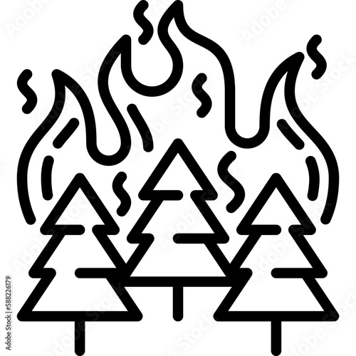 Wildfire in forest thin line icon. Natural disaster. Global warming. Vector illustration.