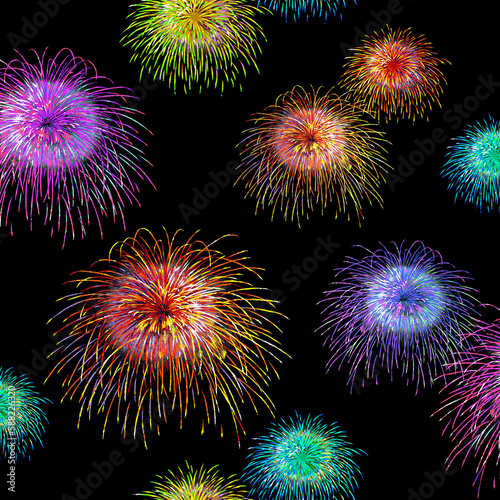 Japanese style traditional fireworks seamless pattern 