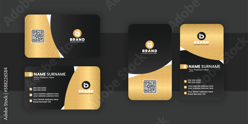 Golden and black color luxury business card design horizontal and vertical vector template