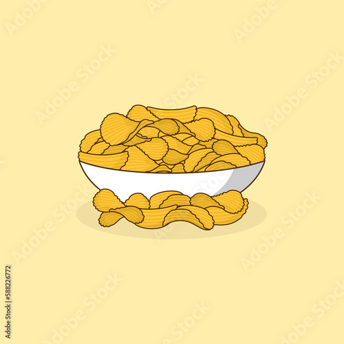 Potato chips in a bowl illustration design