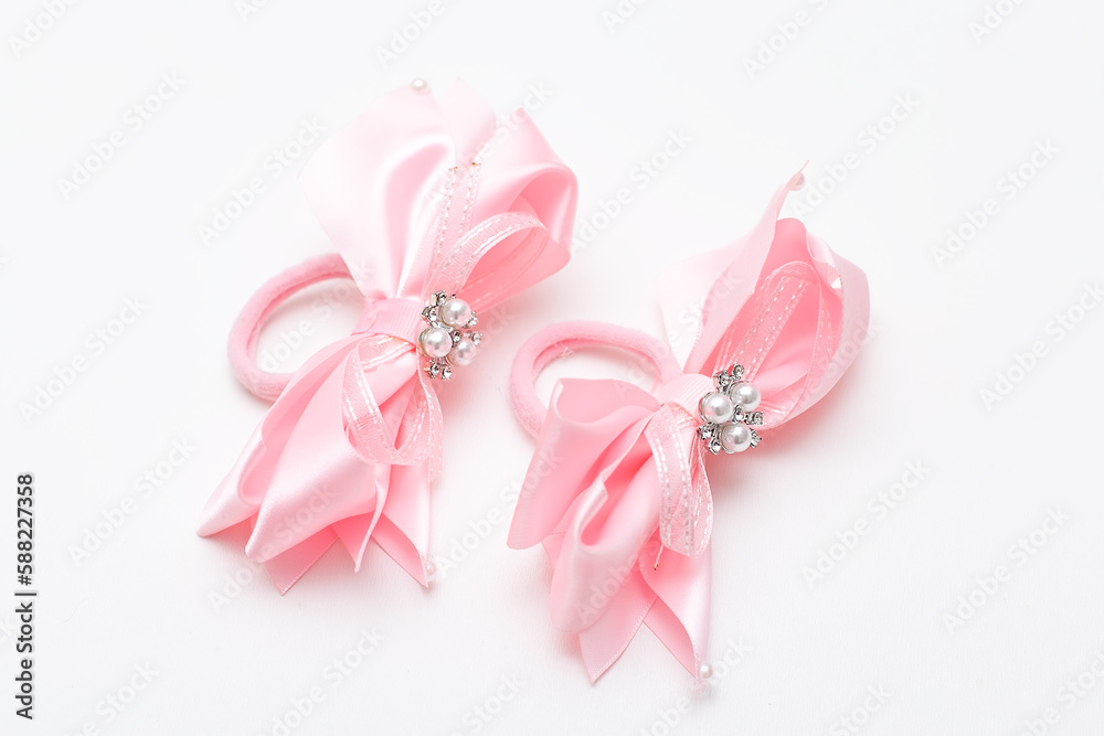 DIY craft handmade classic bow hair with pastel color hair accessories. This closeup design collection is a modern headpiece for woman accessories