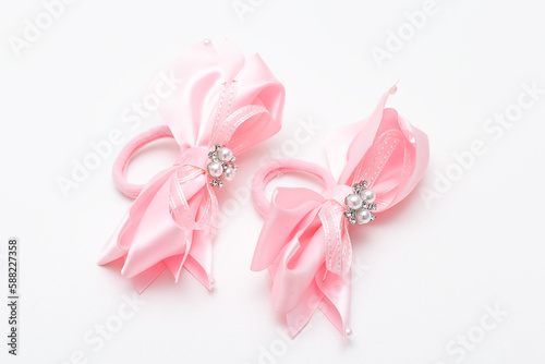 DIY craft handmade classic bow hair with pastel color hair accessories. This closeup design collection is a modern headpiece for woman accessories