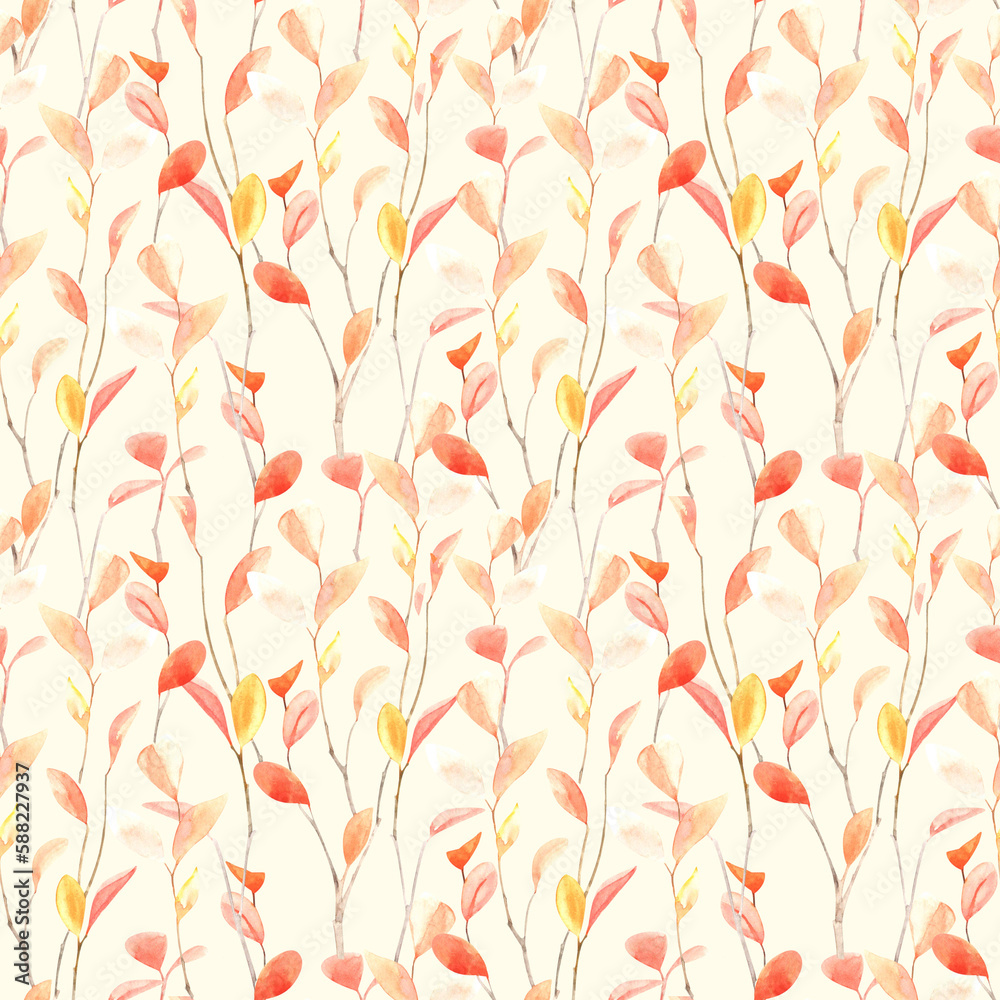 watercolor seamless pattern with branches and leaves