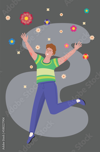 Man jump with flowers