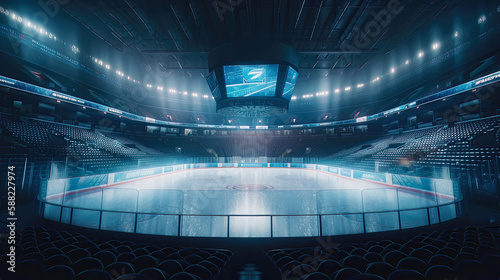 Ice hockey sport arena interior. Postproducted generative AI illustration. photo