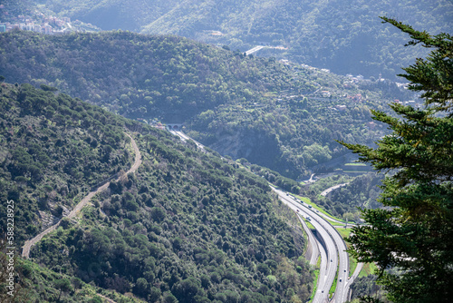 road to the mountains, entry of city through mountain and hills, Genoa, Italy