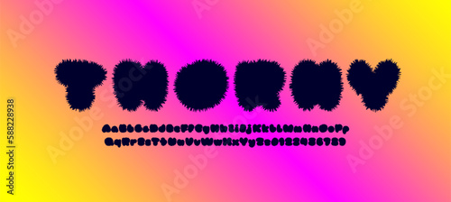 Comic fluffy font alphabet in the fur cartoon style, soft fur letters and numbers, vector illustration 10EPS
