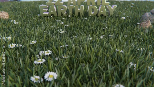 4k 3d animation of a meadow with daisies, earth day