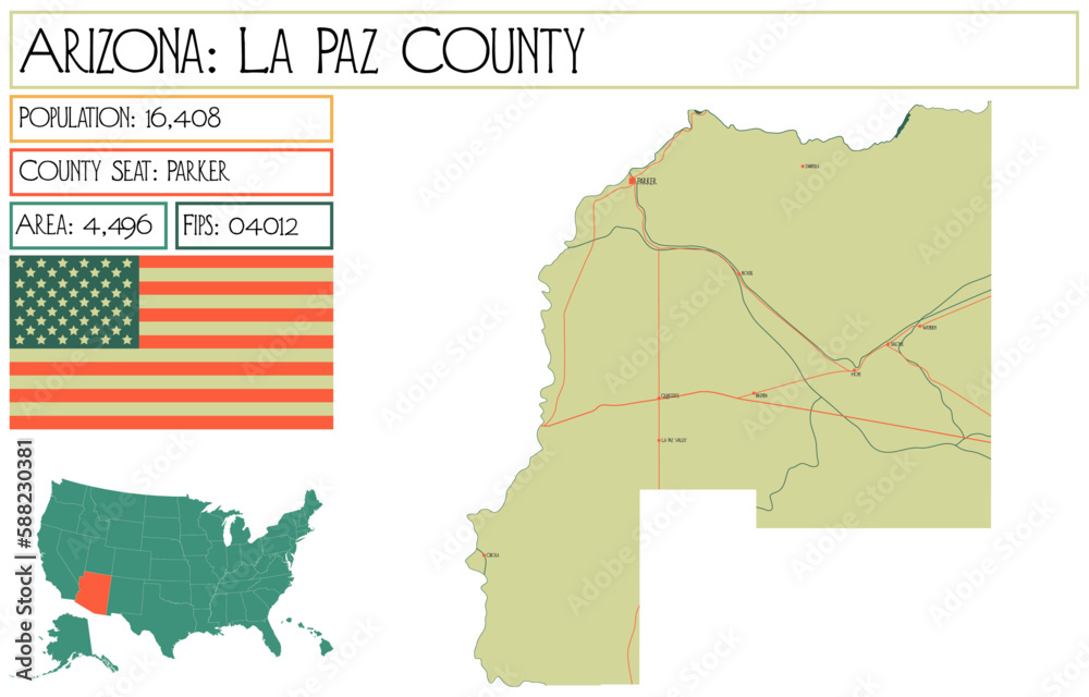 Large and detailed map of La Paz County in Arizona, USA.