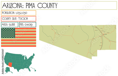 Large and detailed map of Pima County in Arizona, USA. photo