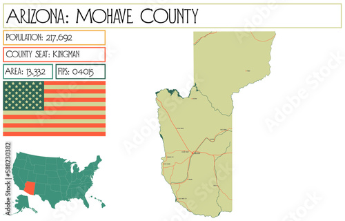 Large and detailed map of Mohave County in Arizona, USA.
