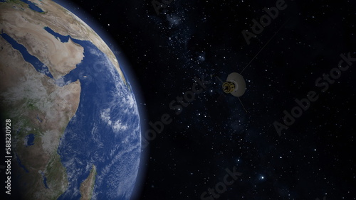 Fototapeta Naklejka Na Ścianę i Meble -  Space probe flying near Earth. Space exploration.