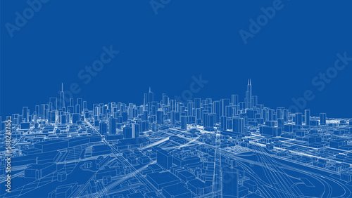 Outline city concept vector. Wire-frame style