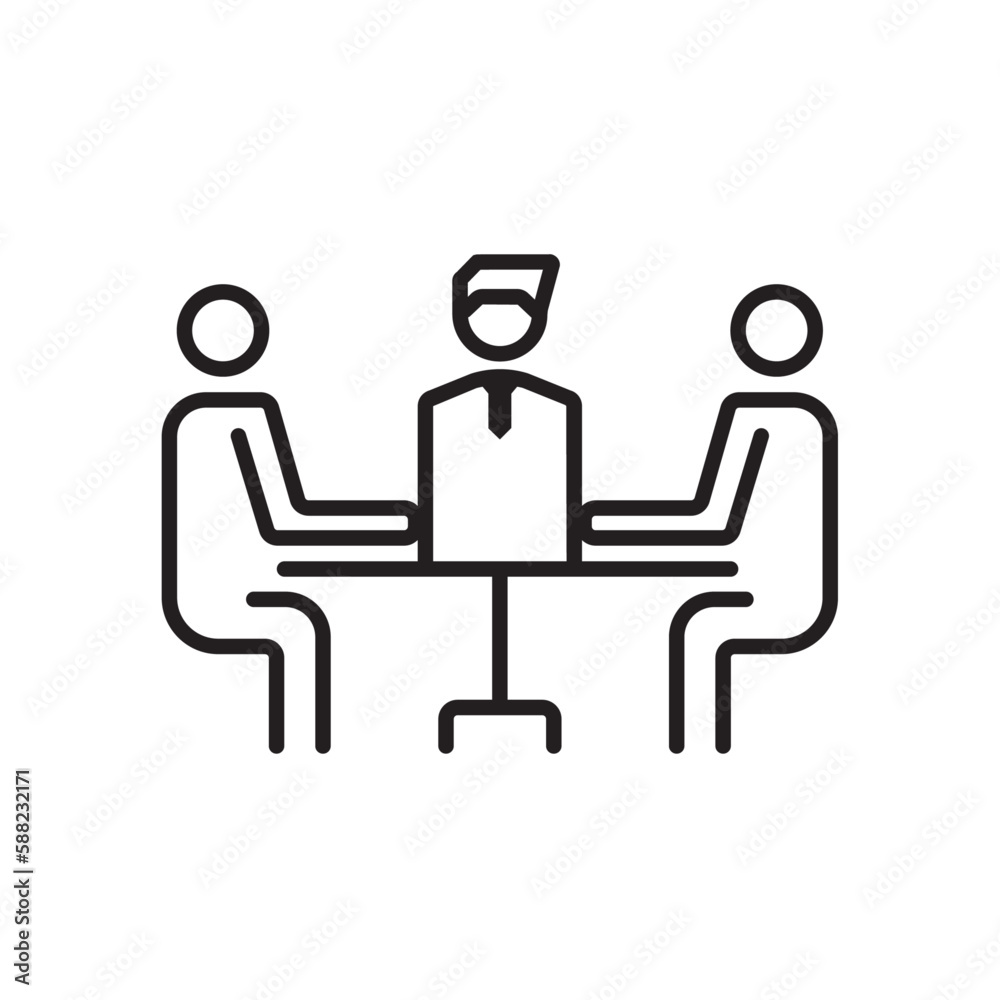 Meeting Teamwork and Management icon with black outline style. communication, conference, human, group, partnership, collaboration, cooperation. Vector illustration Meeting Teamwork and Management icon with black outline style. communication, conference, human, group, partnership, collaboration, cooperation. Vector illustration
