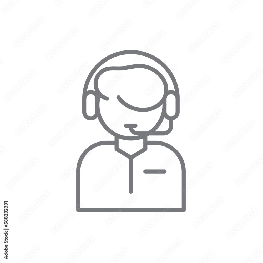 Support Teamwork and Management icon with black outline style. help, service, call, contact, information, person, assistant. Vector illustration