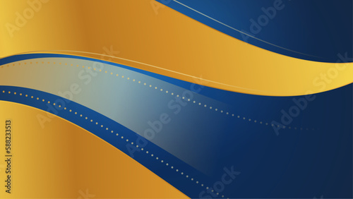 Luxury dark blue overlap dimension background on metal pattern. Colorful golden glitters halftone texture with shiny realistic golden elements. Modern vector design template.