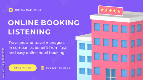Online booking accommodation best hotel apartment digital service social media banner 3d icon vector