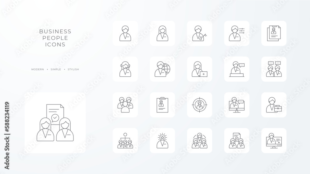 Business people icons collection with black outline style. money, technology, finance, idea, strategy, teamwork, management. Vector illustration Business people icons collection with black outline style. money, technology, finance, idea, strategy, teamwork, management. Vector illustration