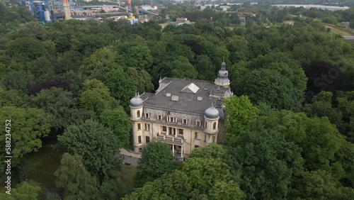 Aerial view of Schoen's Palace - Museum in Sosnowiec, located in the Schoen Park. Silesia, Poland. photo