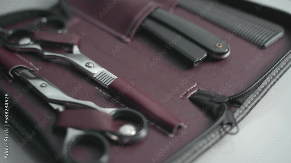Hairdresser Scissors, Razor And Comb. Tools For Cutting Hair And Grooming Hairdresser Scissors, Razor And Comb. Tools For Cutting Hair And Grooming