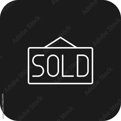 Sold Board Real Estate icon with black filled line style. house, home, advertising, buy, property, building, label. Vector illustration © SkyPark