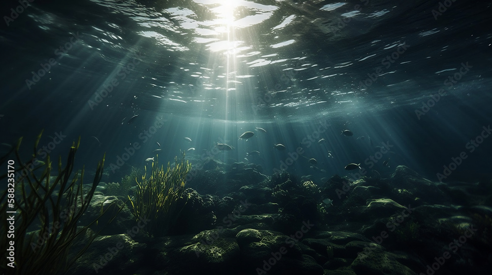 under water with dramatic lighting in the ocean made by. Generative ai under water with dramatic lighting in the ocean made by. Generative ai