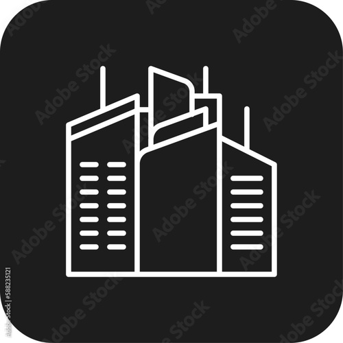 Skycraper Real Estate icon with black filled line style. architecture, house, building, home, construction, apartment, tower. Vector illustration