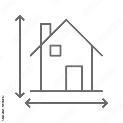 Dimension Real Estate icon with black outline style.area, height, size, width, square, meter, measure . Vector illustration
