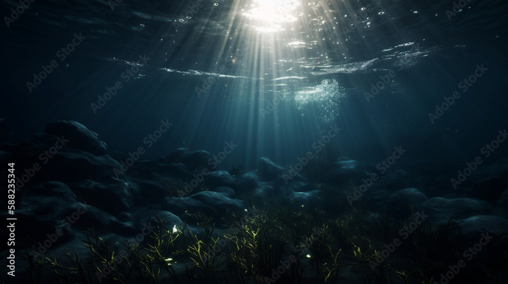 under water with dramatic lighting in the ocean made by. Generative ai